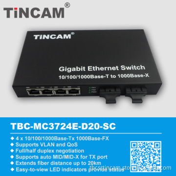 4-Port 10/100/1000base-Tx to 2-Port 100base-Fx Fiber Ethernet Switch Tbc-Mc3714e-D20-LC